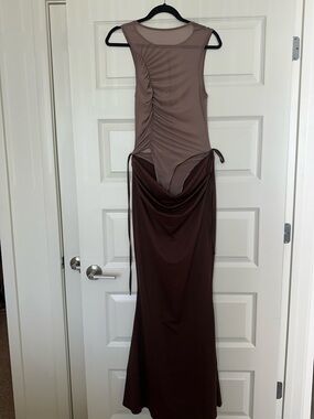 Women’s Two-Tone Brown Ruched Cutout Maxi Dress